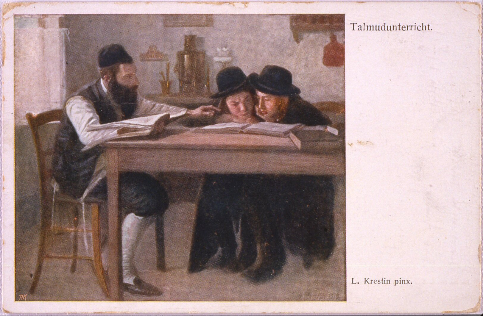 cartolina con soggetto legato alla tradizione degli ebrei polacchi: la lezione di talmud