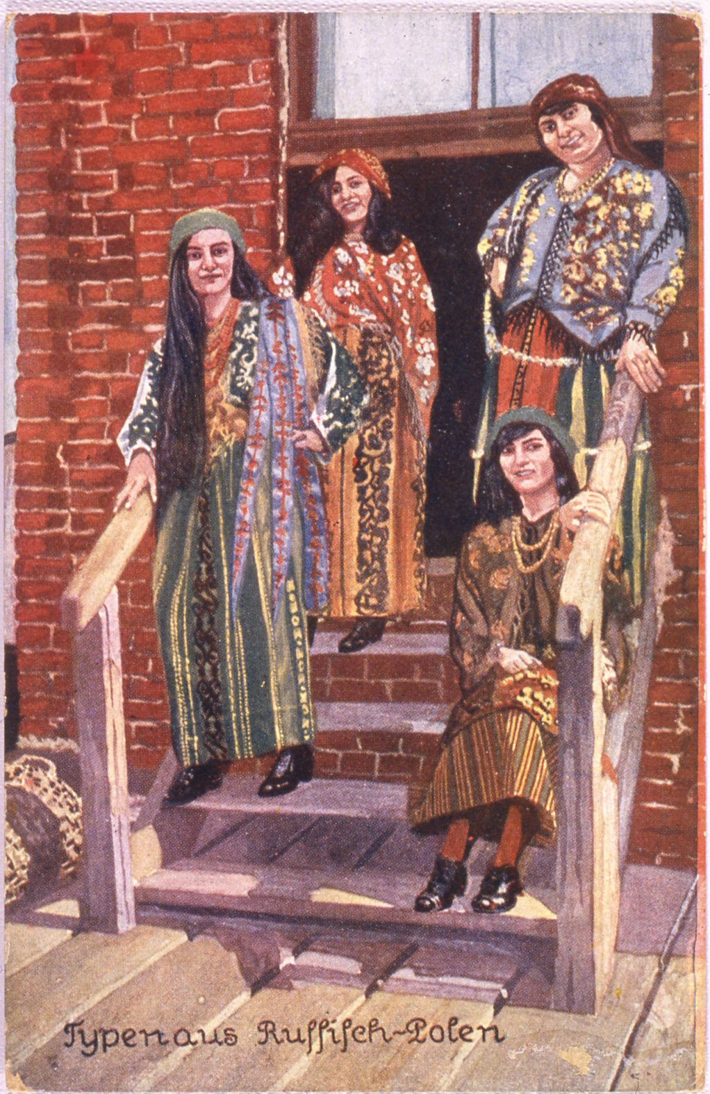 cartolina con costumi tipici della polonia russa (inizio xx secolo)