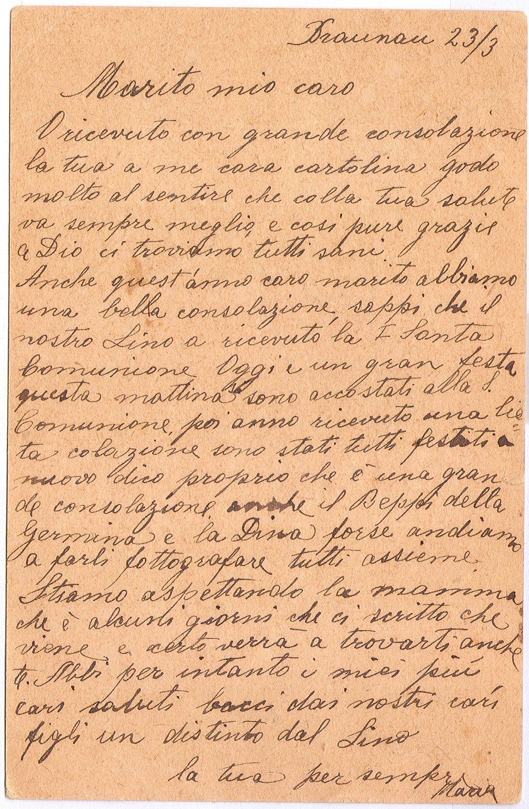 23 marzo 1917 - lettera dalla moglie maria profuga a braunau